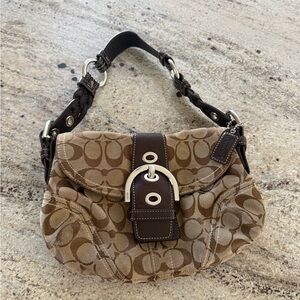 Coach Tan and Brown Signature Shoulder Bag - Vintage